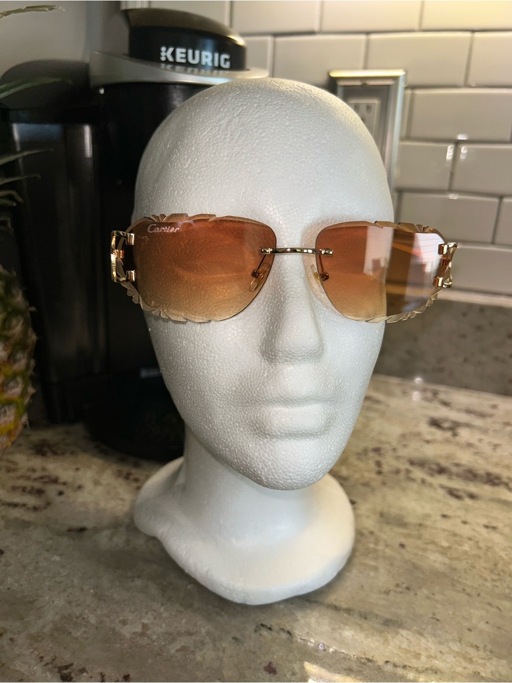 Gold Rimless Sunglasses with Brown Gradient Lenses
